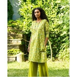 NWT Gudrun Sjoden Jersey Tunic Dress Lagenlook Iris Floral Relaxed Women Medium